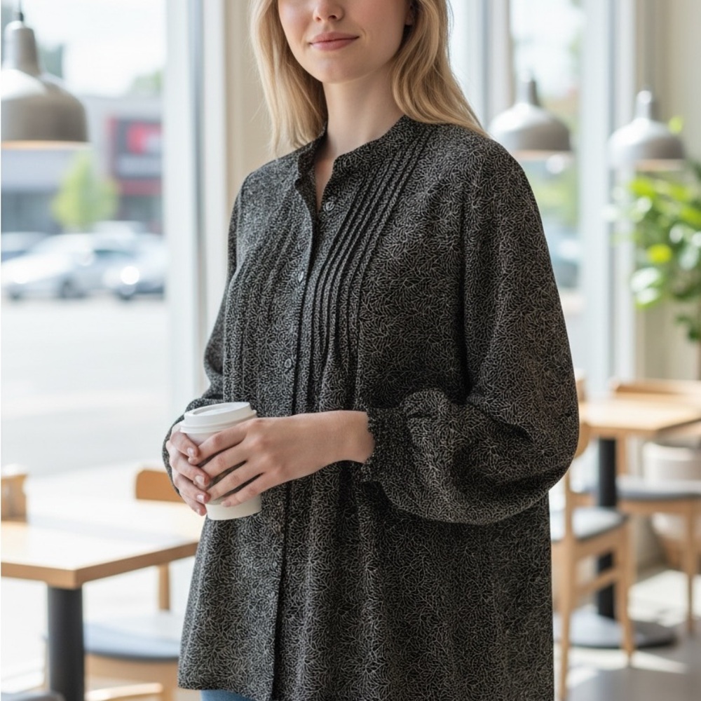 NYDJ Black Patterned Blouse